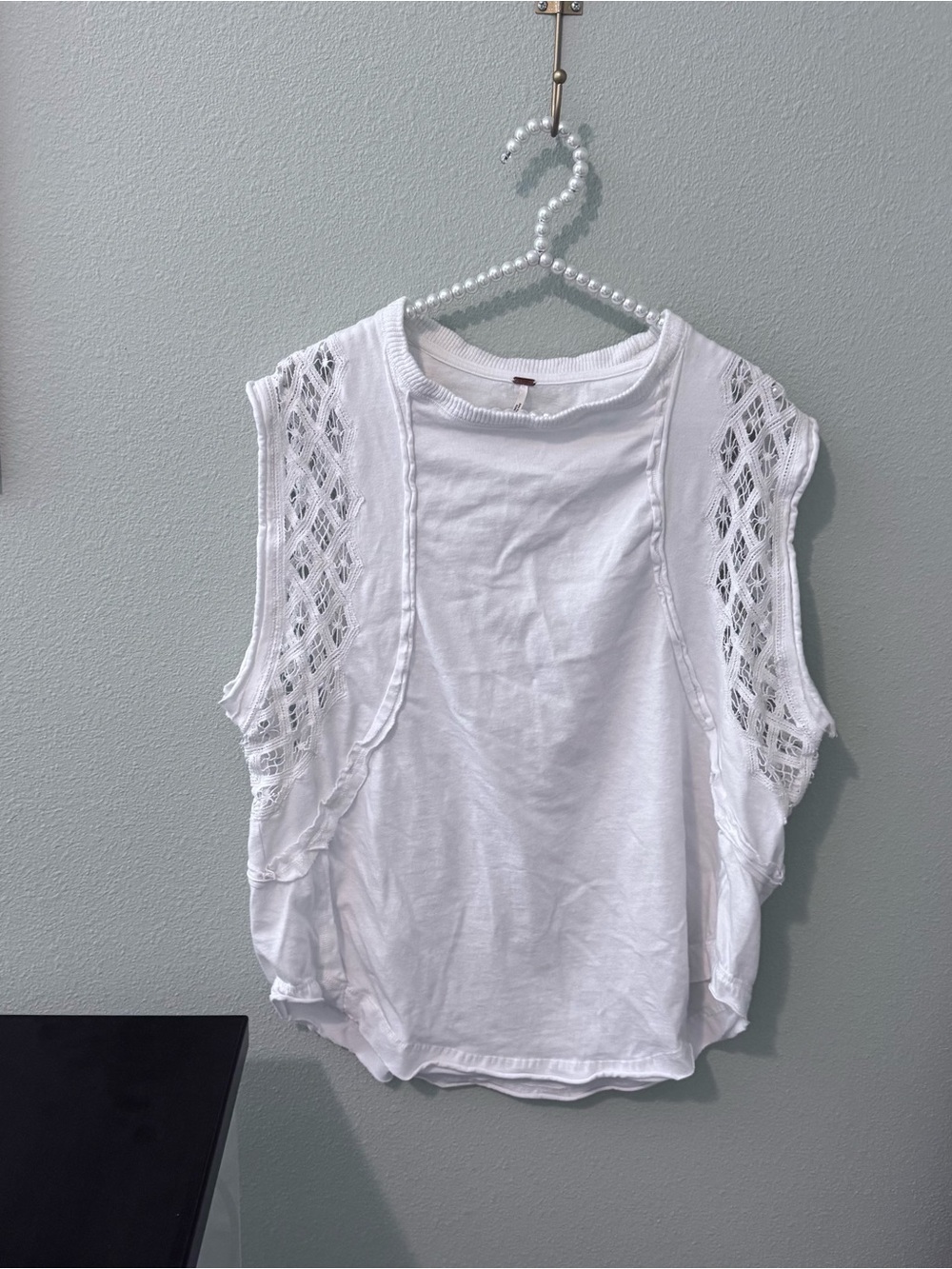 Free People White Crochet-Sleeve Tank Top